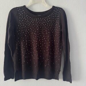Apt. 9 Black Knit Sweater with White Dots Women’s Petite Small